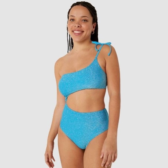 PINK Victoria's Secret Shimmer One Shoulder One-Piece Swimsuit Blue, NWT- Size L - Picture 6 of 8